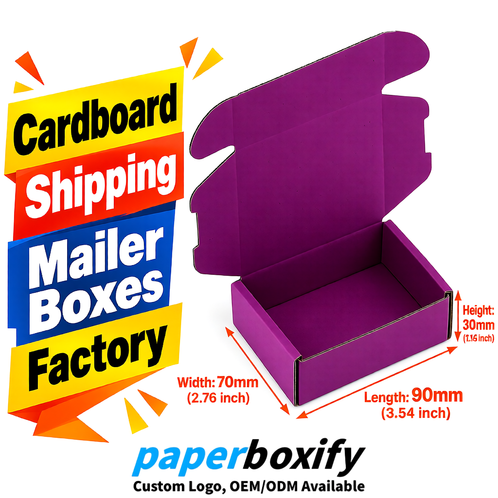 Plum Cardboard Shipping Mailer Boxes 75x75x30, 100x100x40, 110x100x60, 100x60x40, 90x70x30mm
