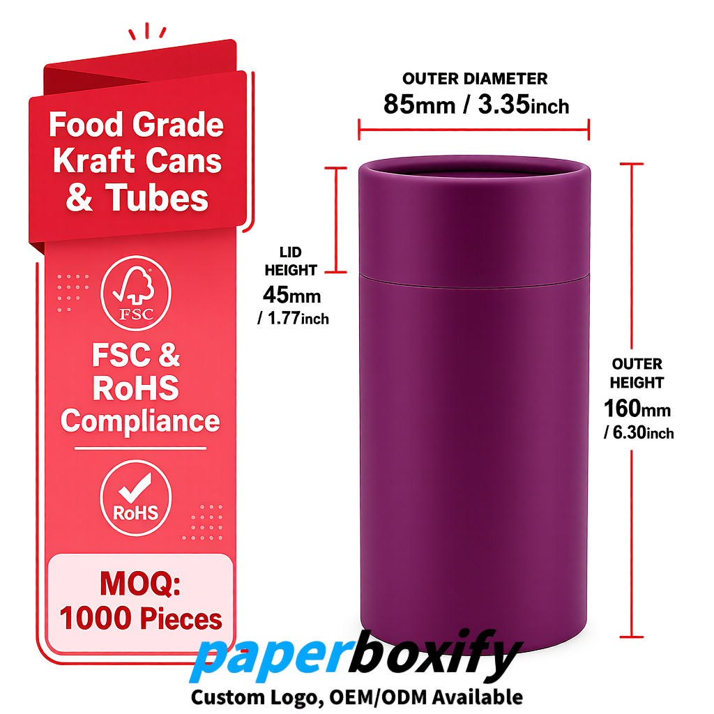 Plum Paper Tubes 85x85x160/260, 100x100x90/190/300mm FSC/RoHS Certified Manufacturer