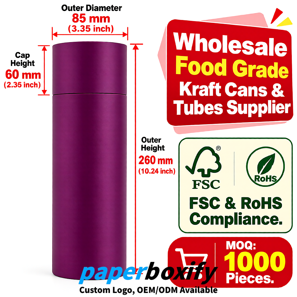 Plum Paper Tubes 85x85x160/260, 100x100x90/190/300mm FSC/RoHS Certified Manufacturer