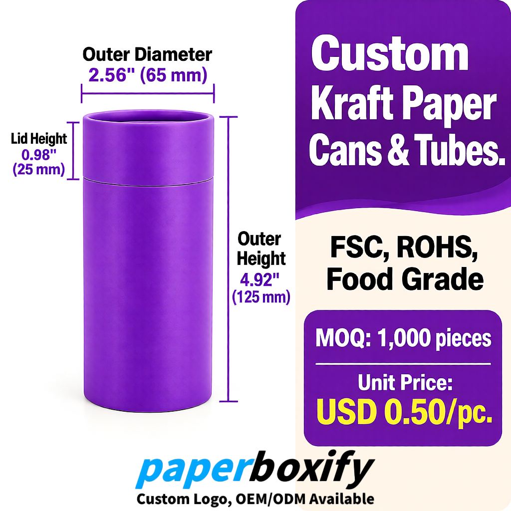 Purple Food Grade Kraft Paper Cans & Tubes | FSC, ROHS Certified OEM Factory