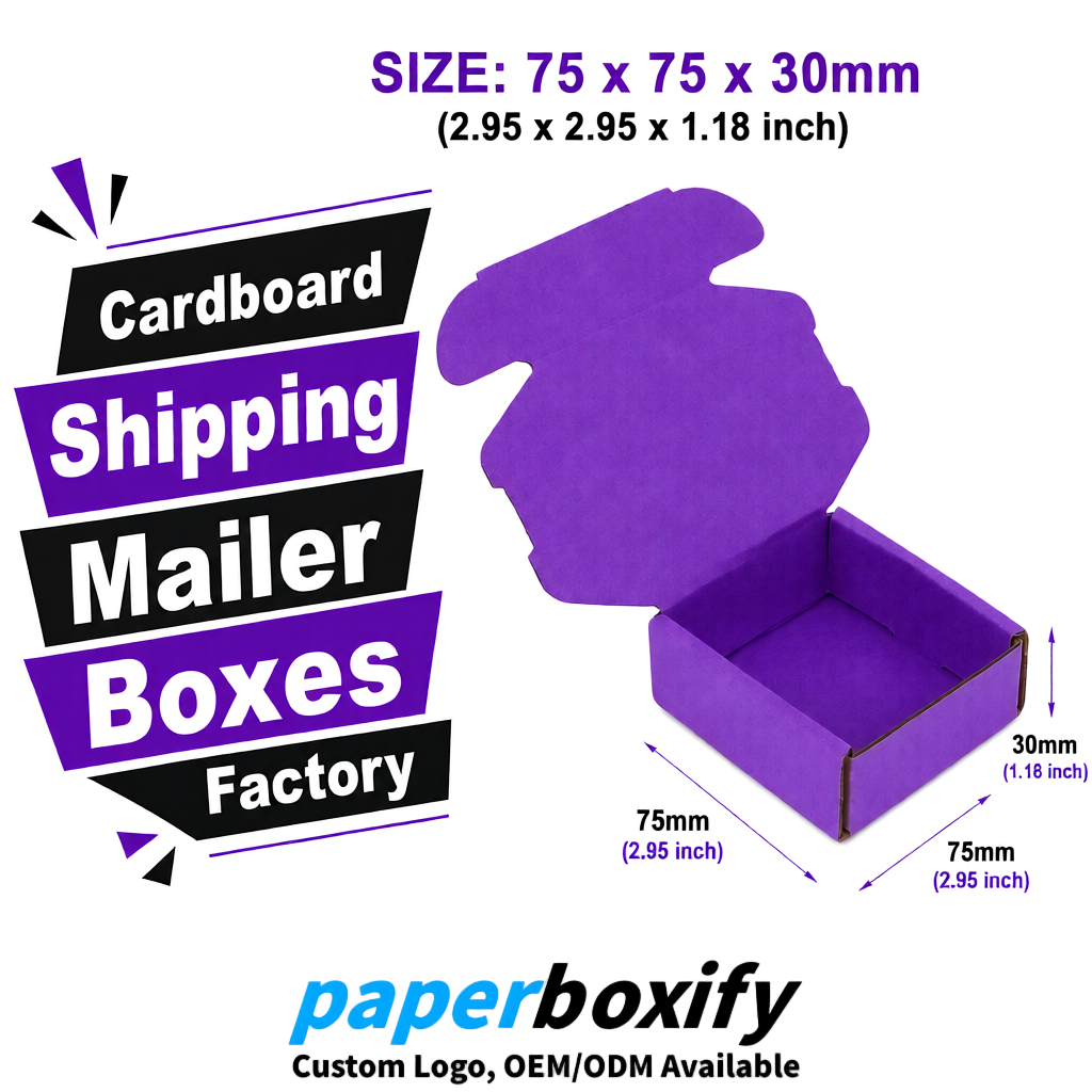 Purple Cardboard Shipping Mailer Boxes 75x75x30, 100x100x40, 110x100x60, 100x60x40, 90x70x30mm