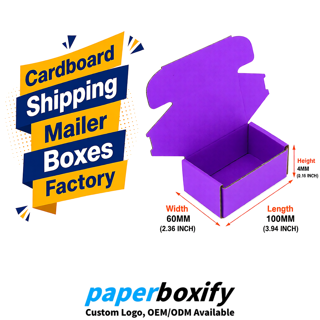 Purple Cardboard Shipping Mailer Boxes 75x75x30, 100x100x40, 110x100x60, 100x60x40, 90x70x30mm