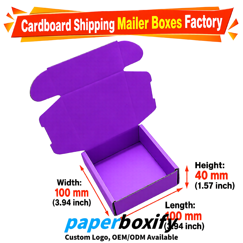 Purple Cardboard Shipping Mailer Boxes 75x75x30, 100x100x40, 110x100x60, 100x60x40, 90x70x30mm