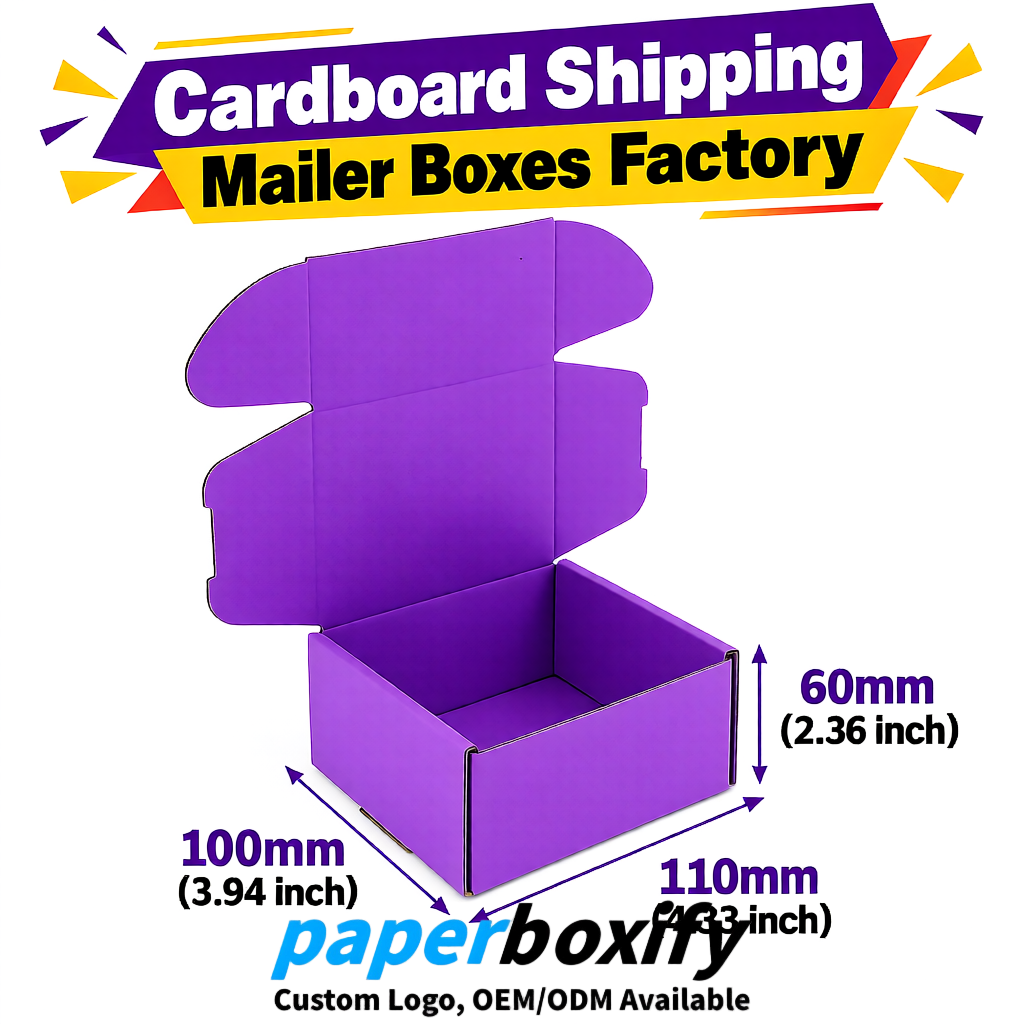 Purple Cardboard Shipping Mailer Boxes 75x75x30, 100x100x40, 110x100x60, 100x60x40, 90x70x30mm