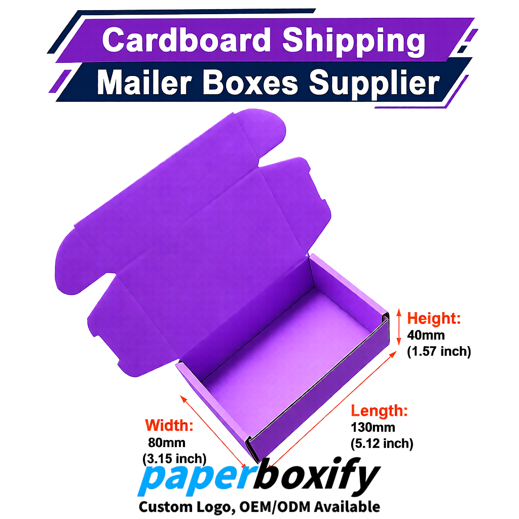 Purple Self-Locking Cardboard Mailer Boxes 120x110x35, 120x120x40, 130x120x50, 130x80x25, 130x80x40mm