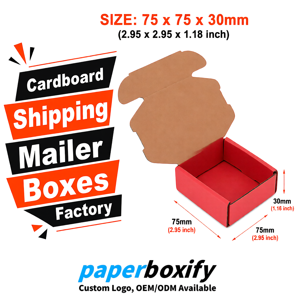 Red Cardboard Shipping Mailer Boxes 75x75x30, 100x100x40, 110x100x60, 100x60x40, 90x70x30mm