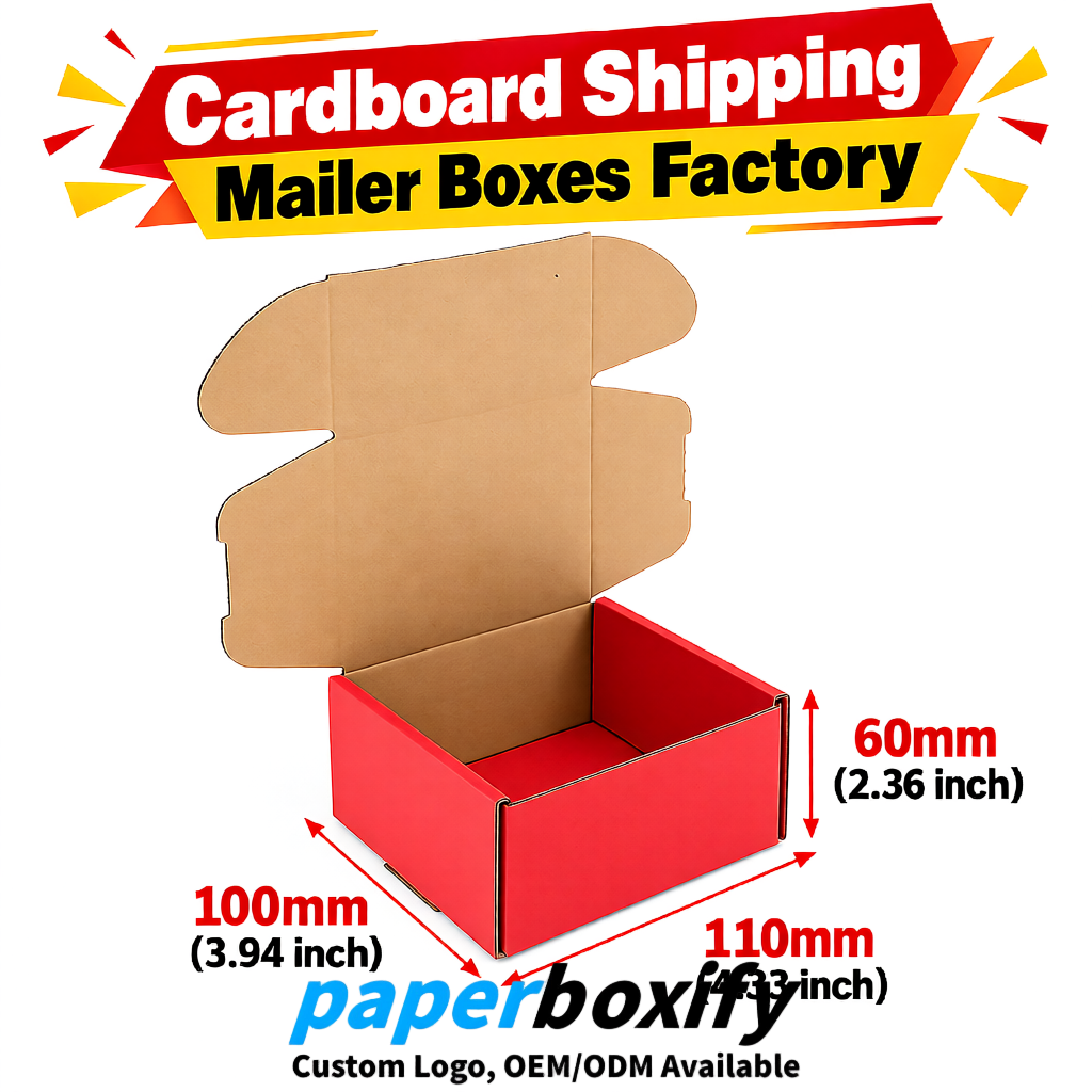 Red Cardboard Shipping Mailer Boxes 75x75x30, 100x100x40, 110x100x60, 100x60x40, 90x70x30mm