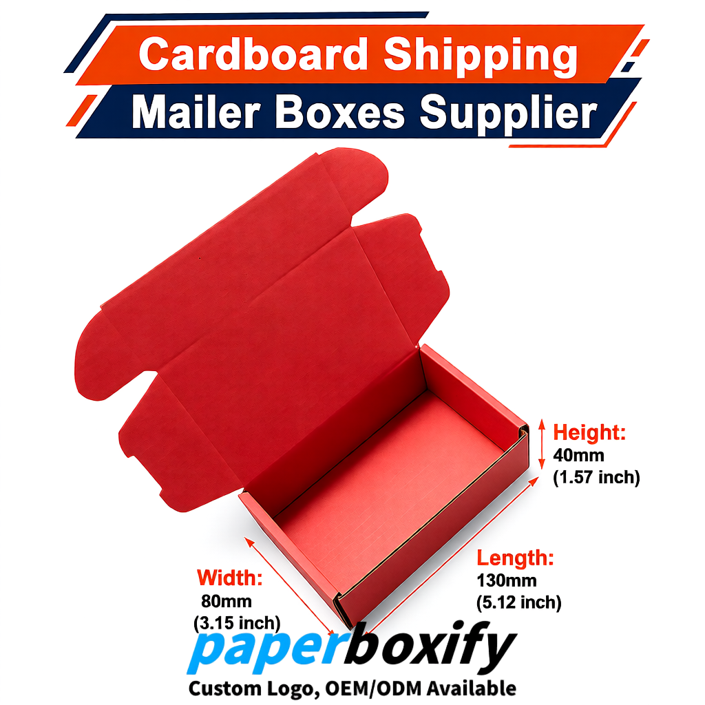 Red Self-Locking Cardboard Mailer Boxes 120x110x35, 120x120x40, 130x120x50, 130x80x25, 130x80x40mm