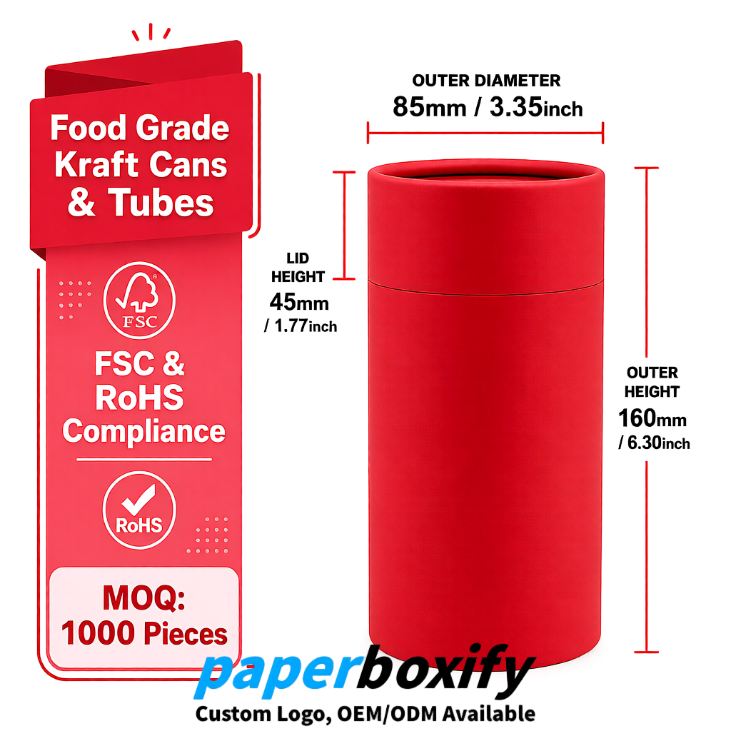 Red Paper Tubes 85x85x160/260, 100x100x90/190/300mm FSC/RoHS Certified Manufacturer