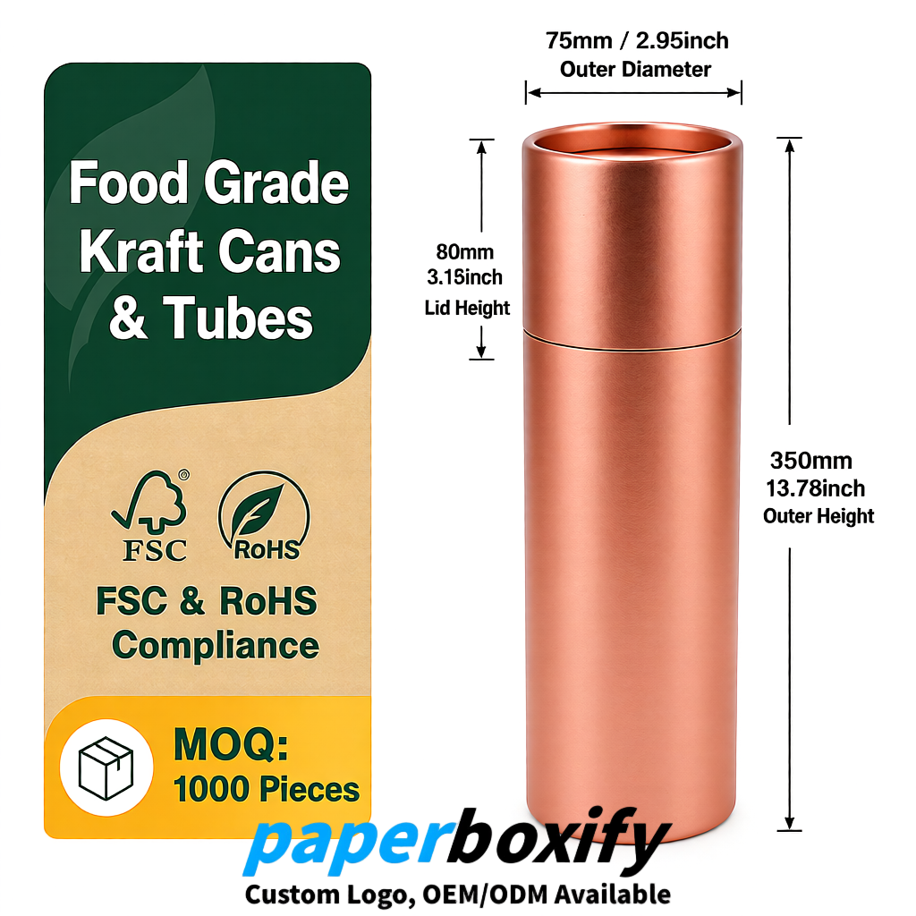 Rose Gold 75x75x130/250/350/450mm Kraft Paper Cans & Tubes | FSC, ROHS Supplier Rose Gold 75x75x130/250/350/450mm Kraft Paper Cans & Tubes | FSC, ROHS Supplier