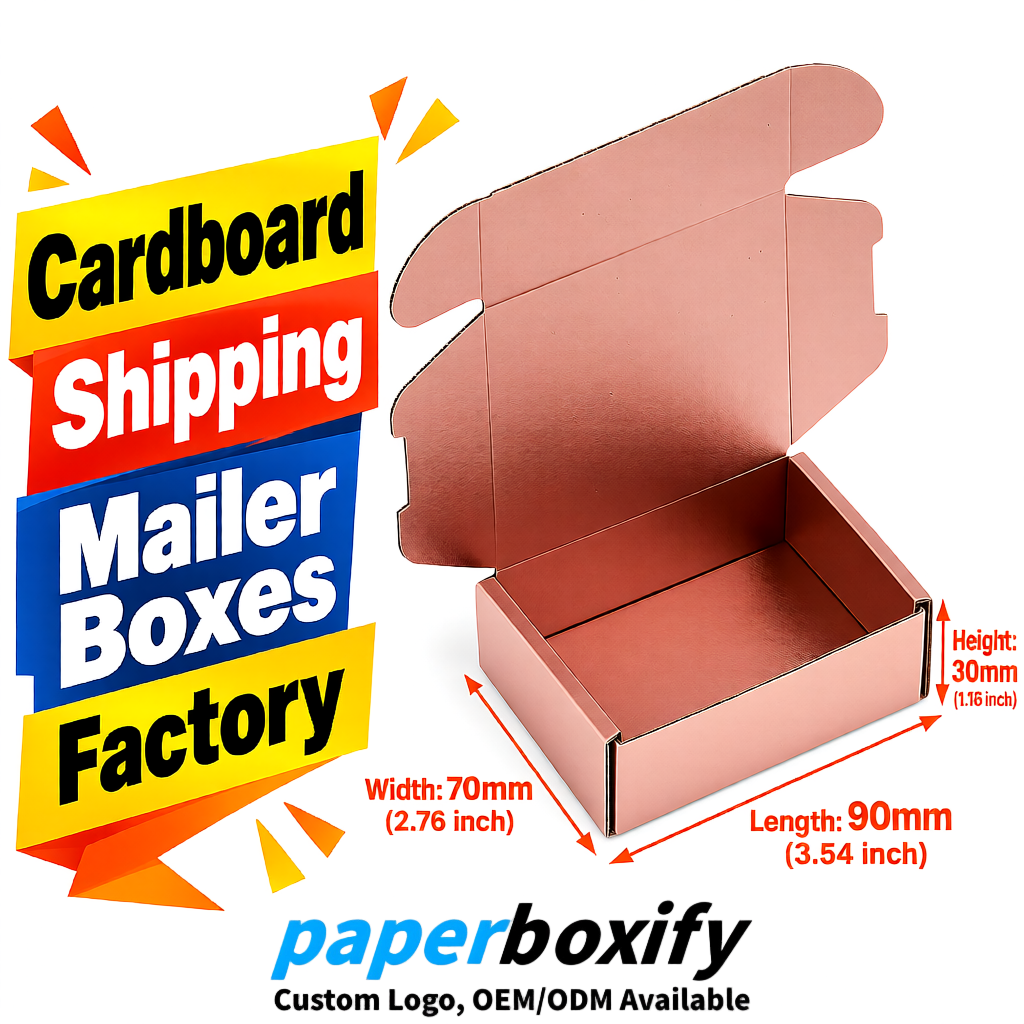 Rose Gold Cardboard Shipping Mailer Boxes 75x75x30, 100x100x40, 110x100x60, 100x60x40, 90x70x30mm