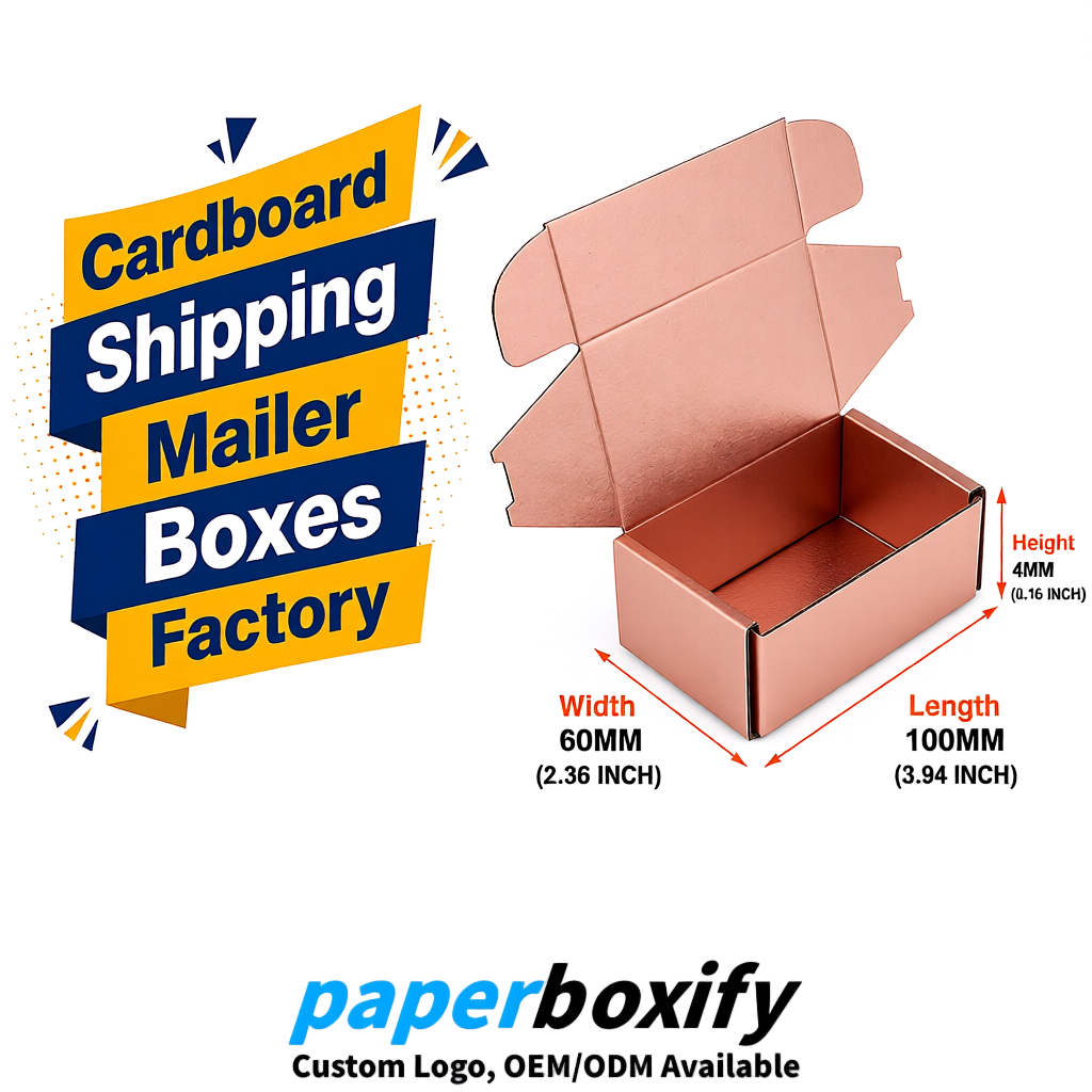 Rose Gold Cardboard Shipping Mailer Boxes 75x75x30, 100x100x40, 110x100x60, 100x60x40, 90x70x30mm