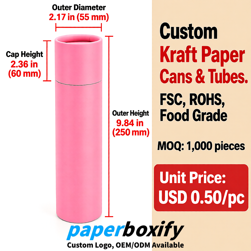 Rose Pink Food Grade Kraft Paper Cans & Tubes | FSC, ROHS Certified OEM Factory