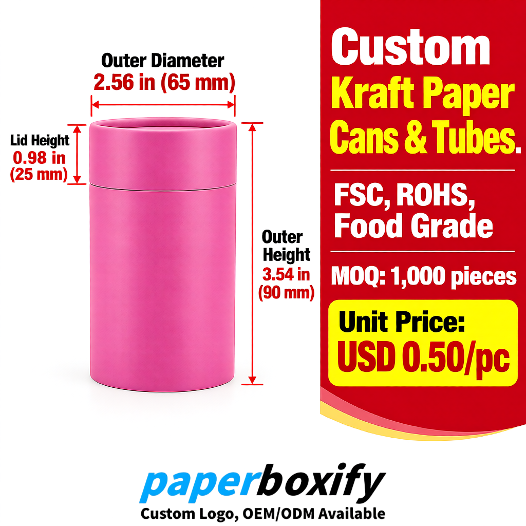 Rose Pink Food Grade Kraft Paper Cans & Tubes | FSC, ROHS Certified OEM Factory