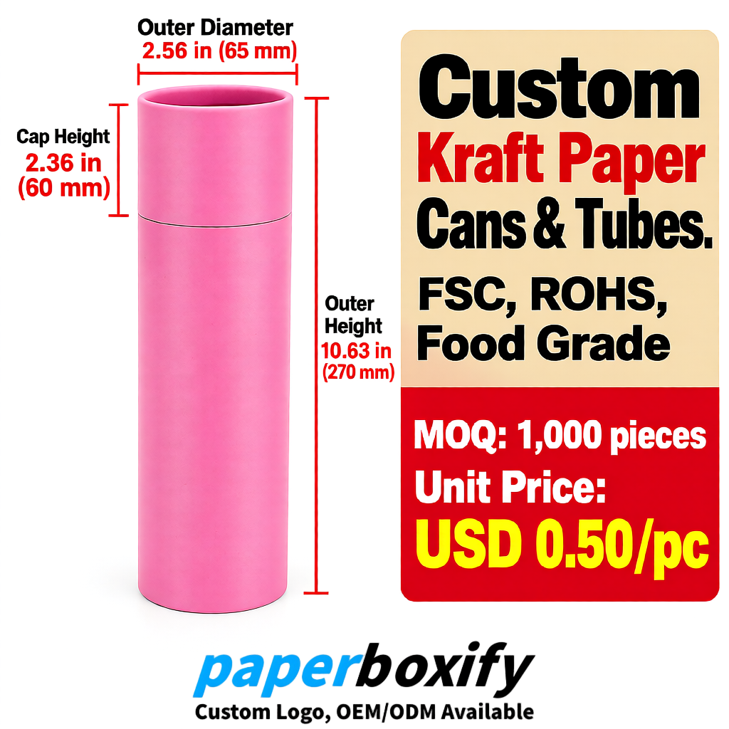 Rose Pink Food Grade Kraft Paper Cans & Tubes | FSC, ROHS Certified OEM Factory