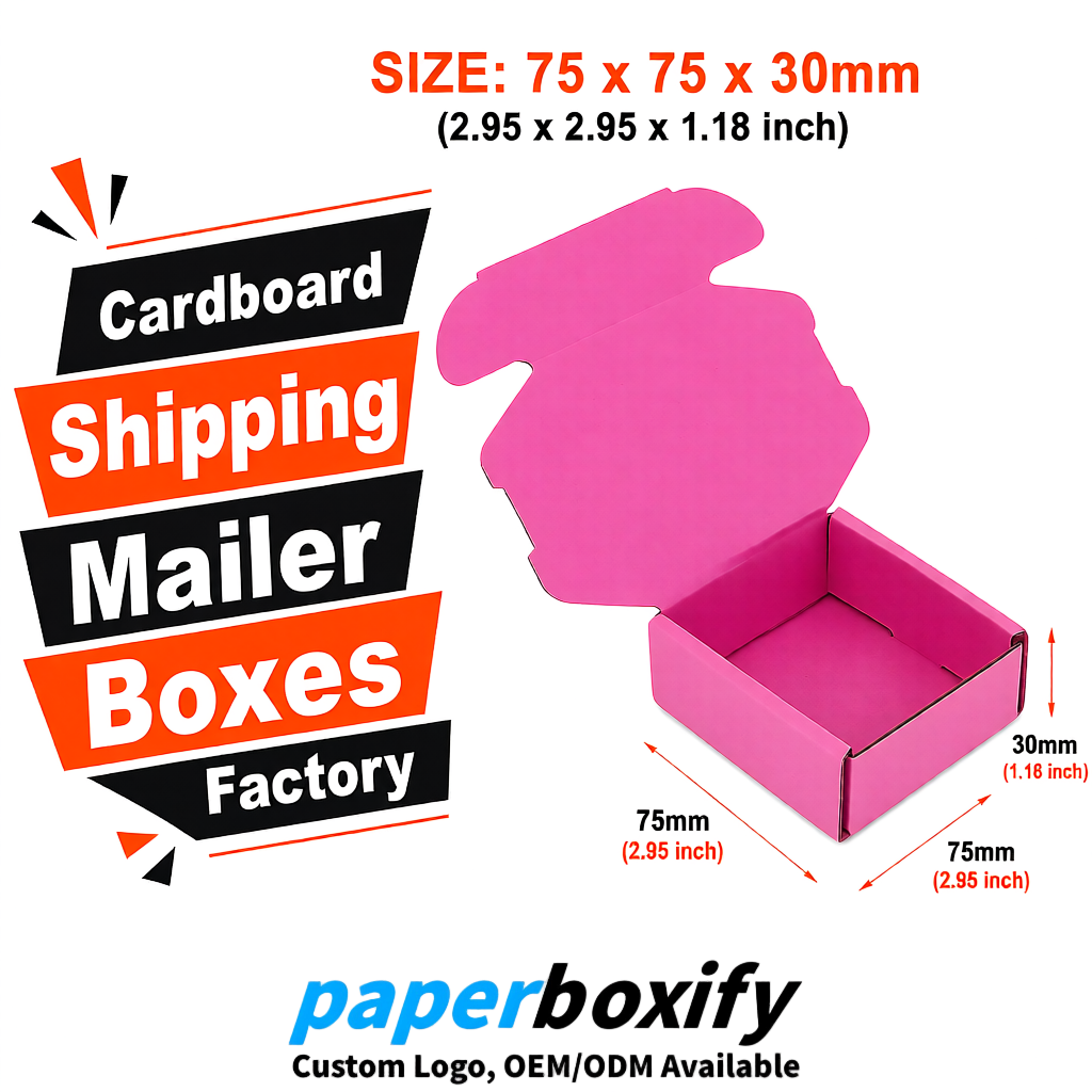 Rose Pink Cardboard Shipping Mailer Boxes 75x75x30, 100x100x40, 110x100x60, 100x60x40, 90x70x30mm