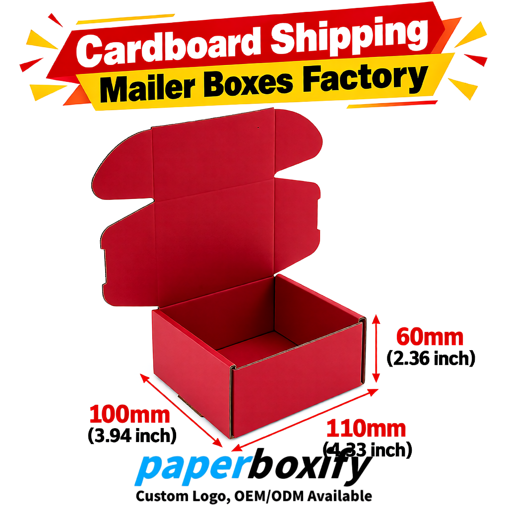 Scarlet Cardboard Shipping Mailer Boxes 75x75x30, 100x100x40, 110x100x60, 100x60x40, 90x70x30mm