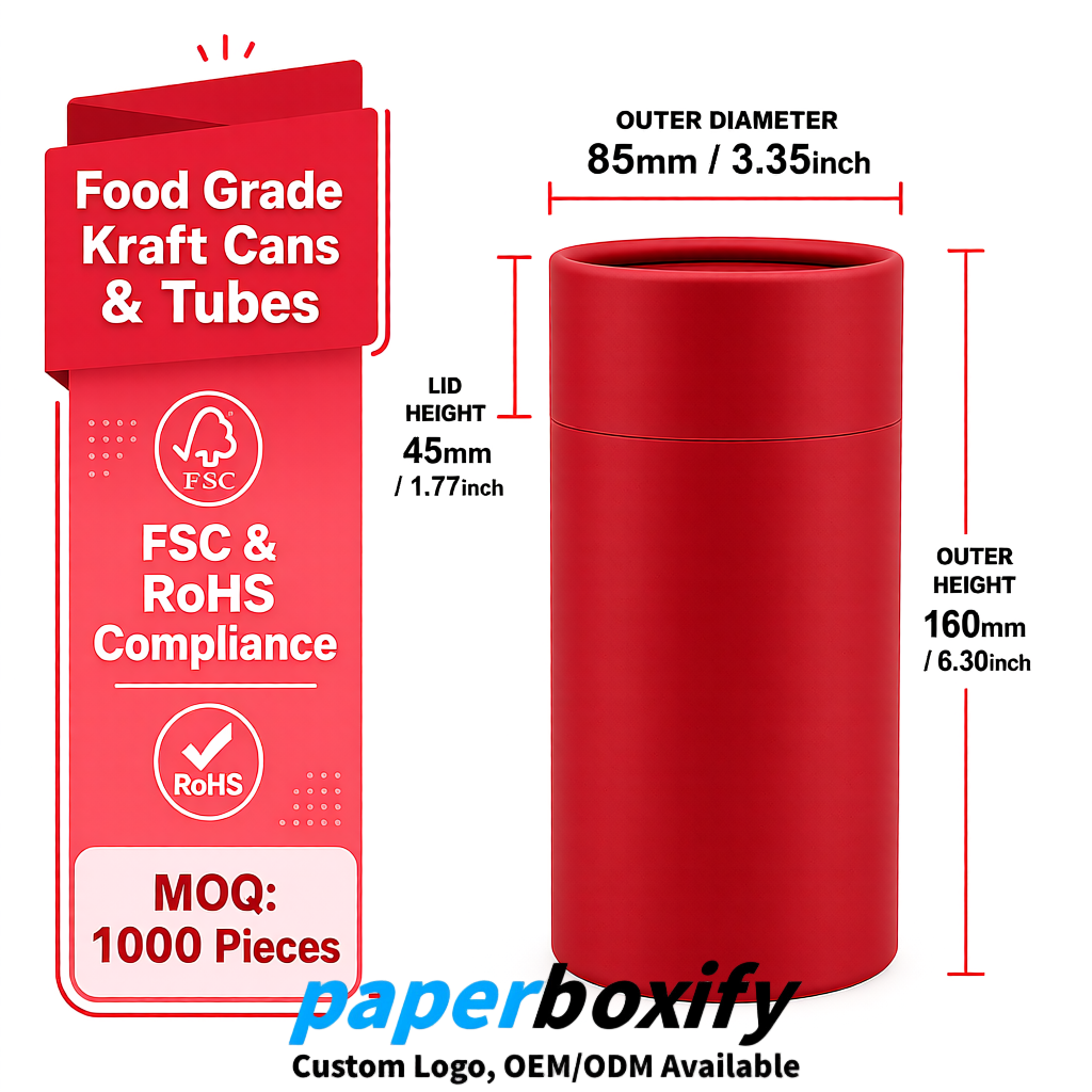 Scarlet Paper Tubes 85x85x160/260, 100x100x90/190/300mm FSC/RoHS Certified Manufacturer