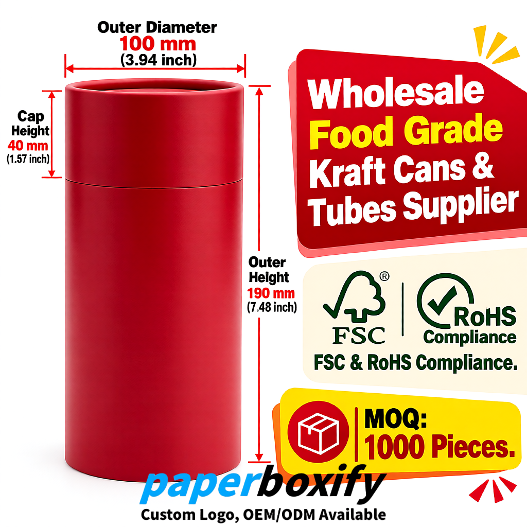 Scarlet Paper Tubes 85x85x160/260, 100x100x90/190/300mm FSC/RoHS Certified Manufacturer