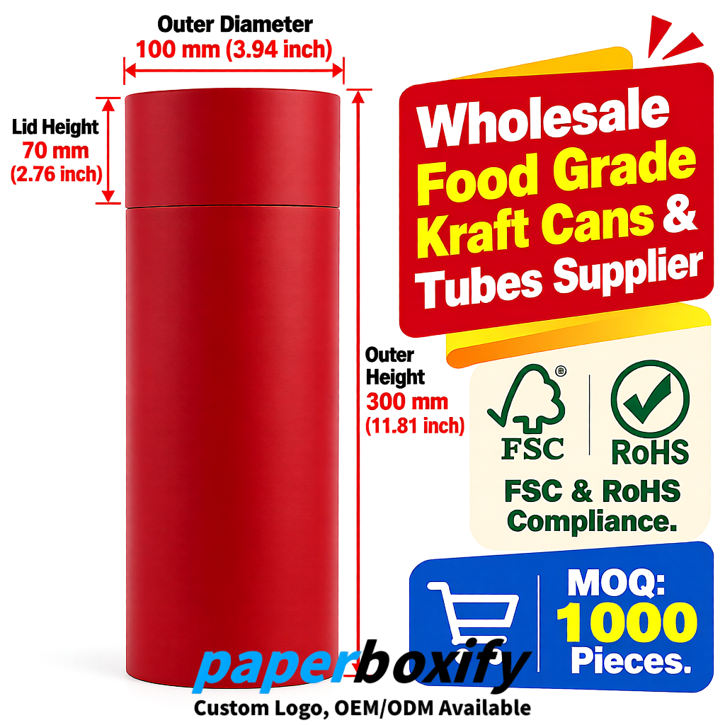 Scarlet Paper Tubes 85x85x160/260, 100x100x90/190/300mm FSC/RoHS Certified Manufacturer