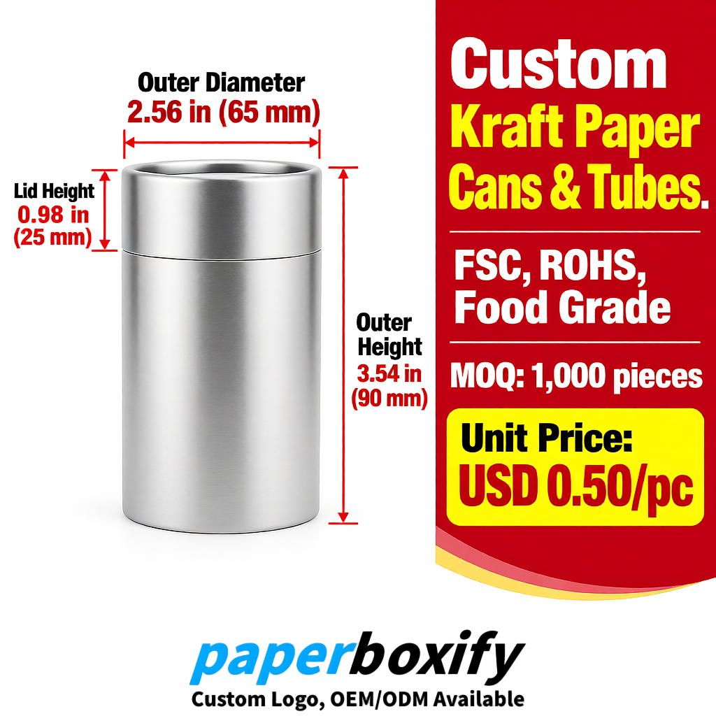 Silver Food Grade Kraft Paper Cans & Tubes | FSC, ROHS Certified OEM Factory