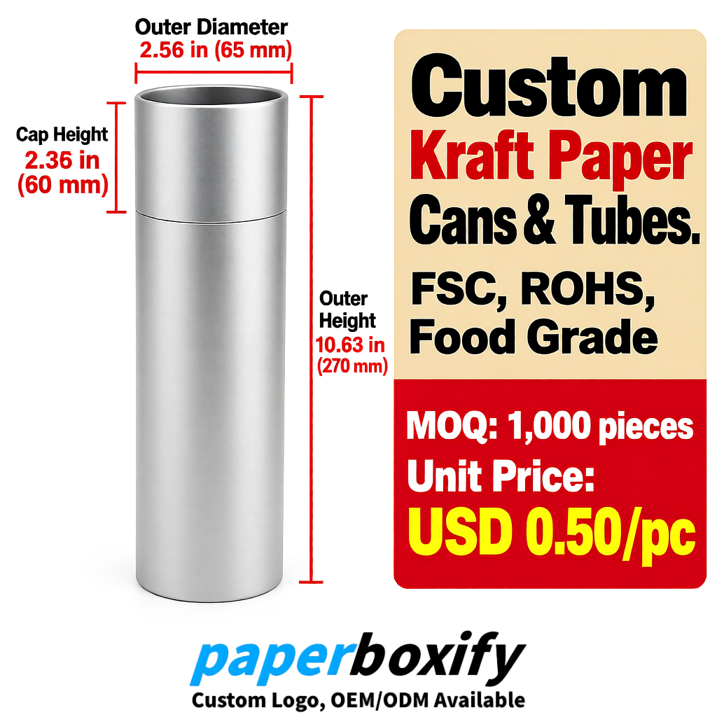 Silver Food Grade Kraft Paper Cans & Tubes | FSC, ROHS Certified OEM Factory