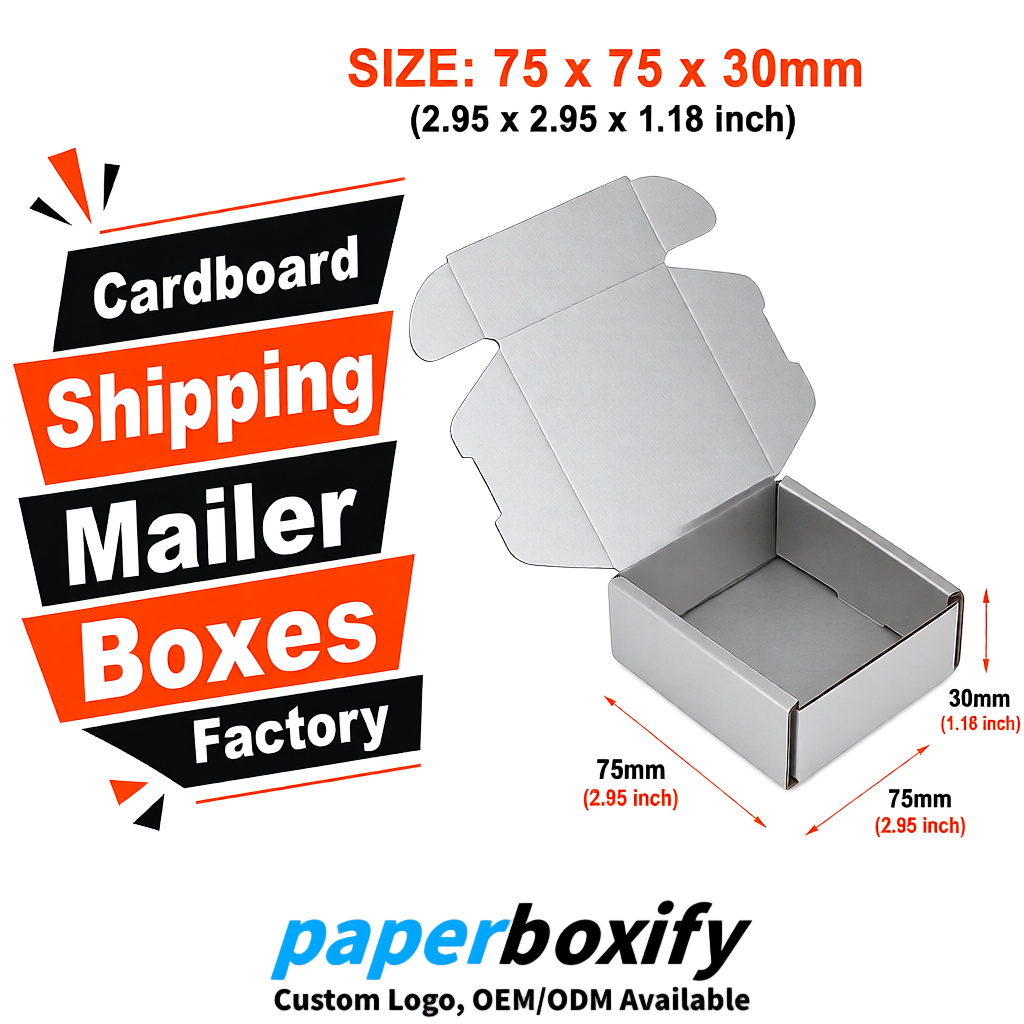 Silver Cardboard Shipping Mailer Boxes 75x75x30, 100x100x40, 110x100x60, 100x60x40, 90x70x30mm