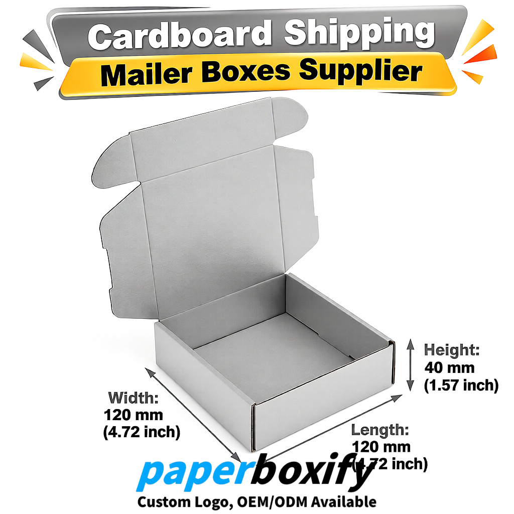 Silver Self-Locking Cardboard Mailer Boxes 120x110x35, 120x120x40, 130x120x50, 130x80x25, 130x80x40mm