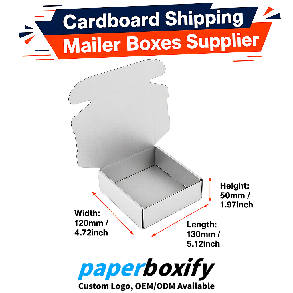 Silver Self-Locking Cardboard Mailer Boxes 120x110x35, 120x120x40, 130x120x50, 130x80x25, 130x80x40mm