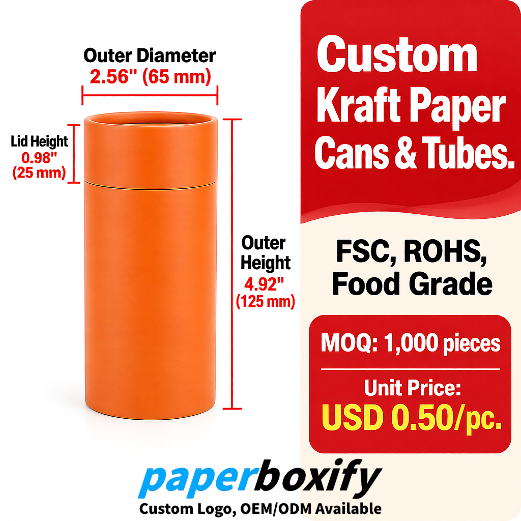 Tangerine Food Grade Kraft Paper Cans & Tubes | FSC, ROHS Certified OEM Factory