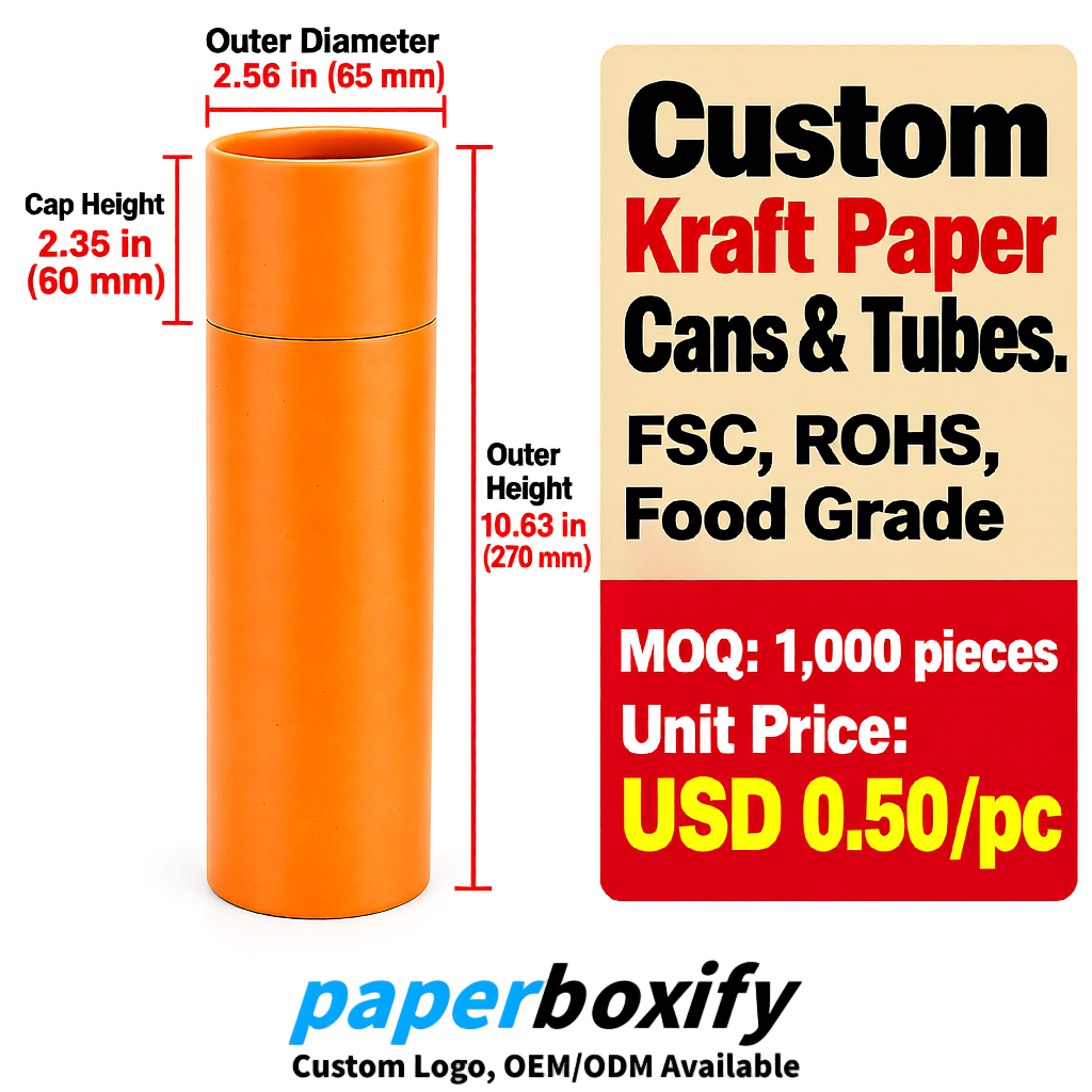 Tangerine Food Grade Kraft Paper Cans & Tubes | FSC, ROHS Certified OEM Factory