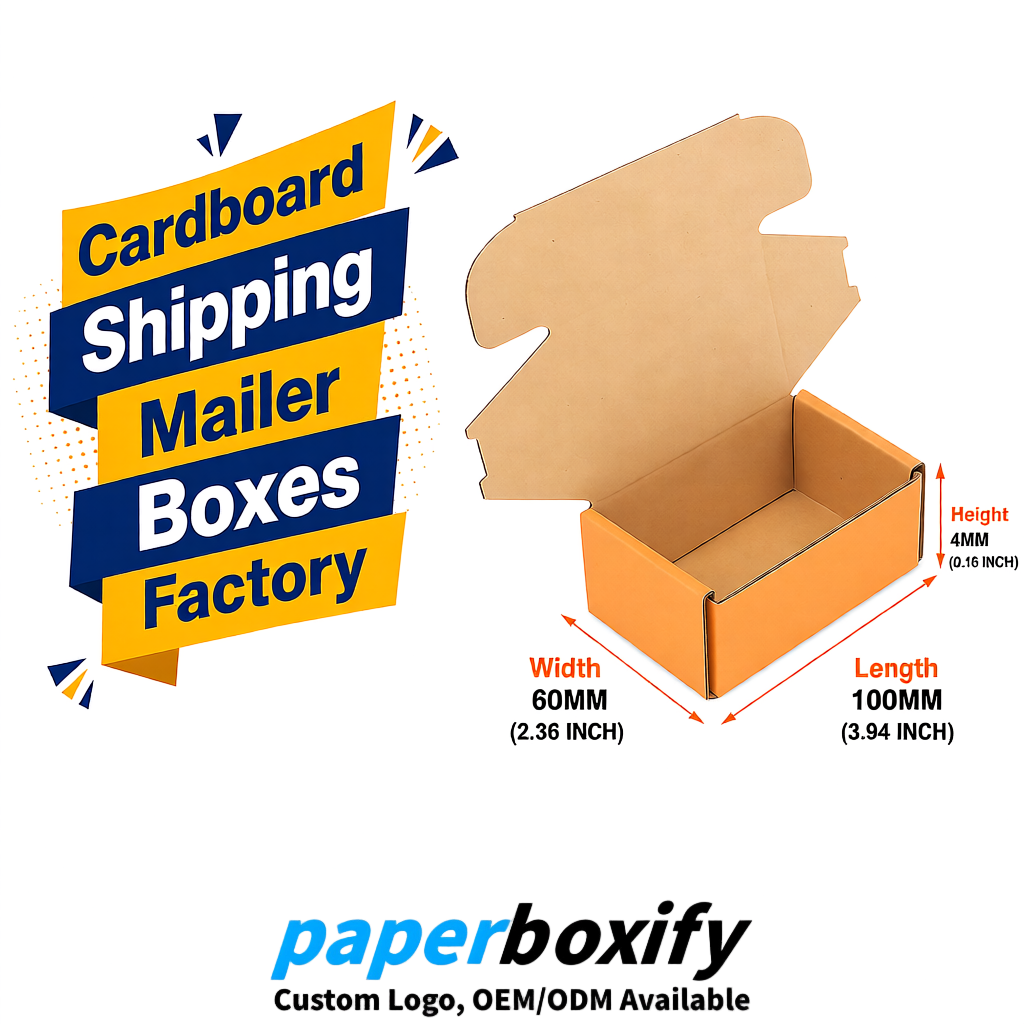 Tangerine Cardboard Shipping Mailer Boxes 75x75x30, 100x100x40, 110x100x60, 100x60x40, 90x70x30mm
