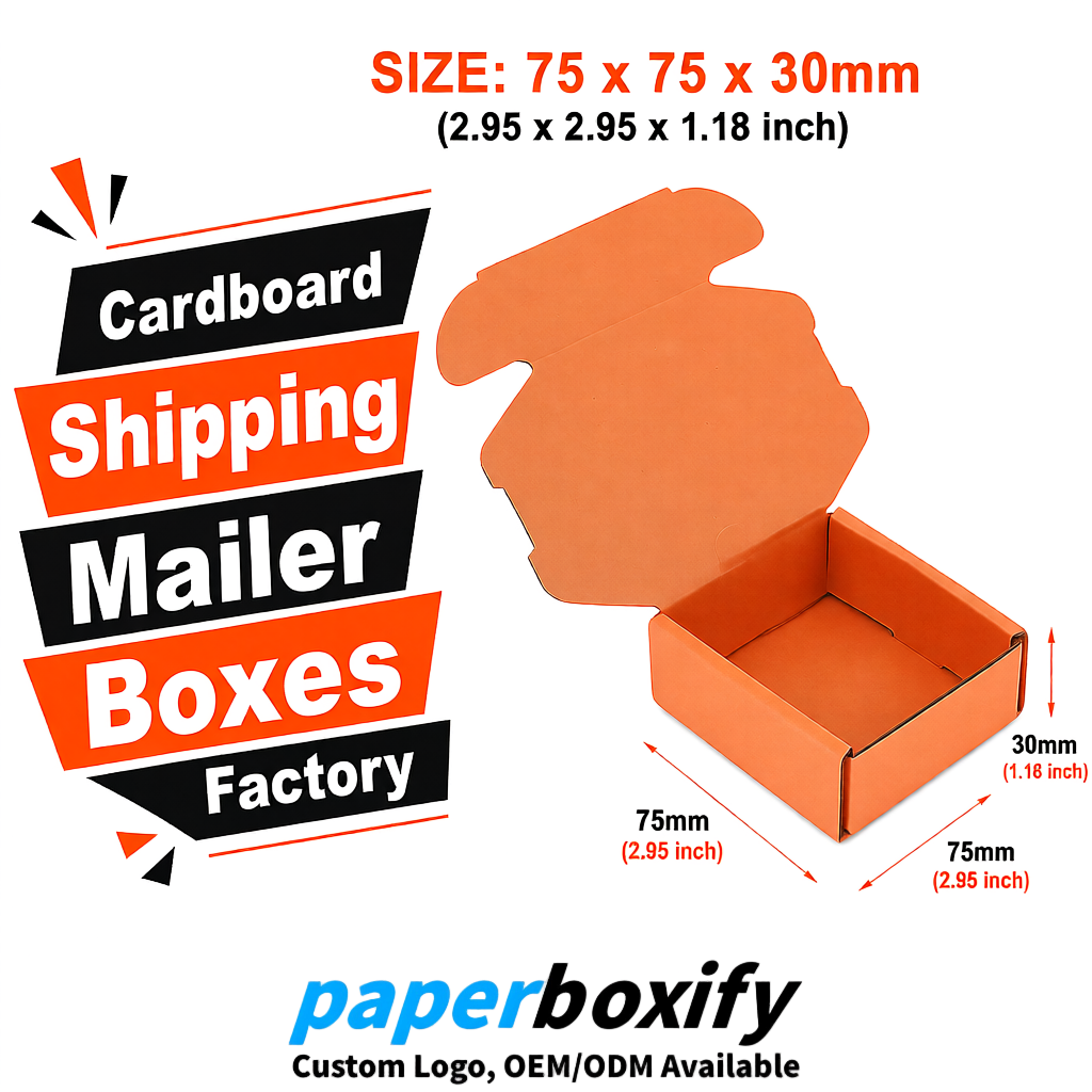 Tangerine Cardboard Shipping Mailer Boxes 75x75x30, 100x100x40, 110x100x60, 100x60x40, 90x70x30mm