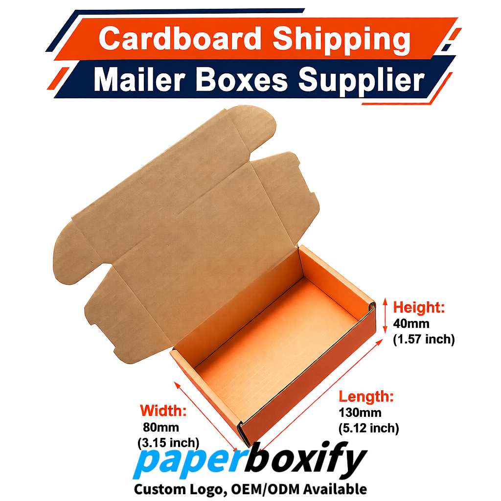 Tangerine Self-Locking Cardboard Mailer Boxes 120x110x35, 120x120x40, 130x120x50, 130x80x25, 130x80x40mm