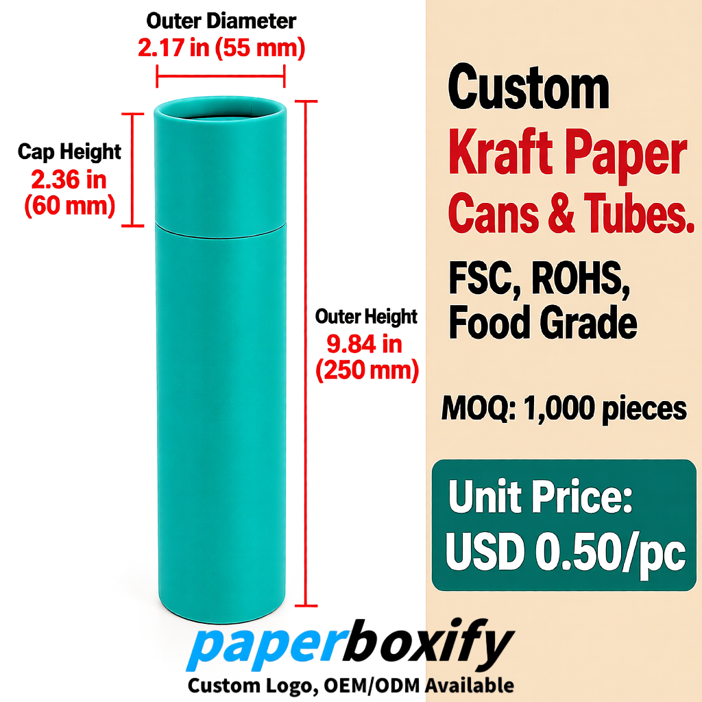 Teal Food Grade Kraft Paper Cans & Tubes | FSC, ROHS Certified OEM Factory