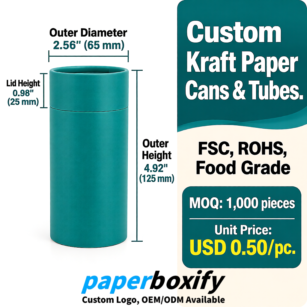 Teal Food Grade Kraft Paper Cans & Tubes | FSC, ROHS Certified OEM Factory