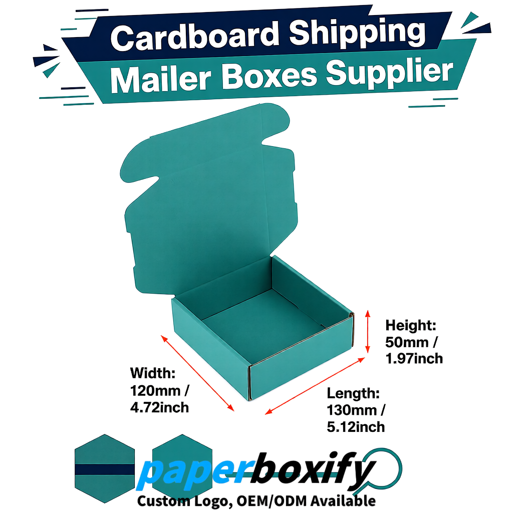 Teal Self-Locking Cardboard Mailer Boxes 120x110x35, 120x120x40, 130x120x50, 130x80x25, 130x80x40mm