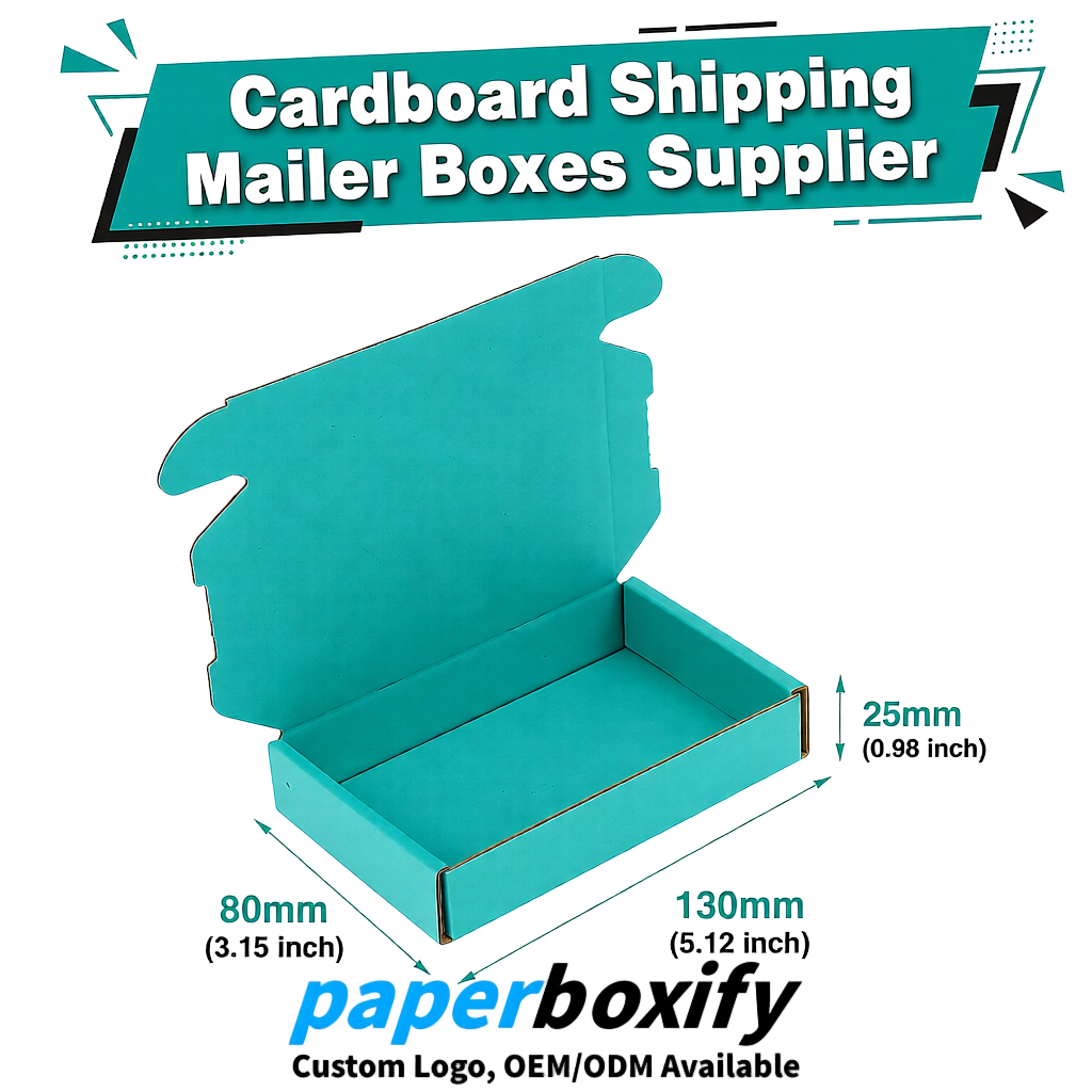 Teal Self-Locking Cardboard Mailer Boxes 120x110x35, 120x120x40, 130x120x50, 130x80x25, 130x80x40mm