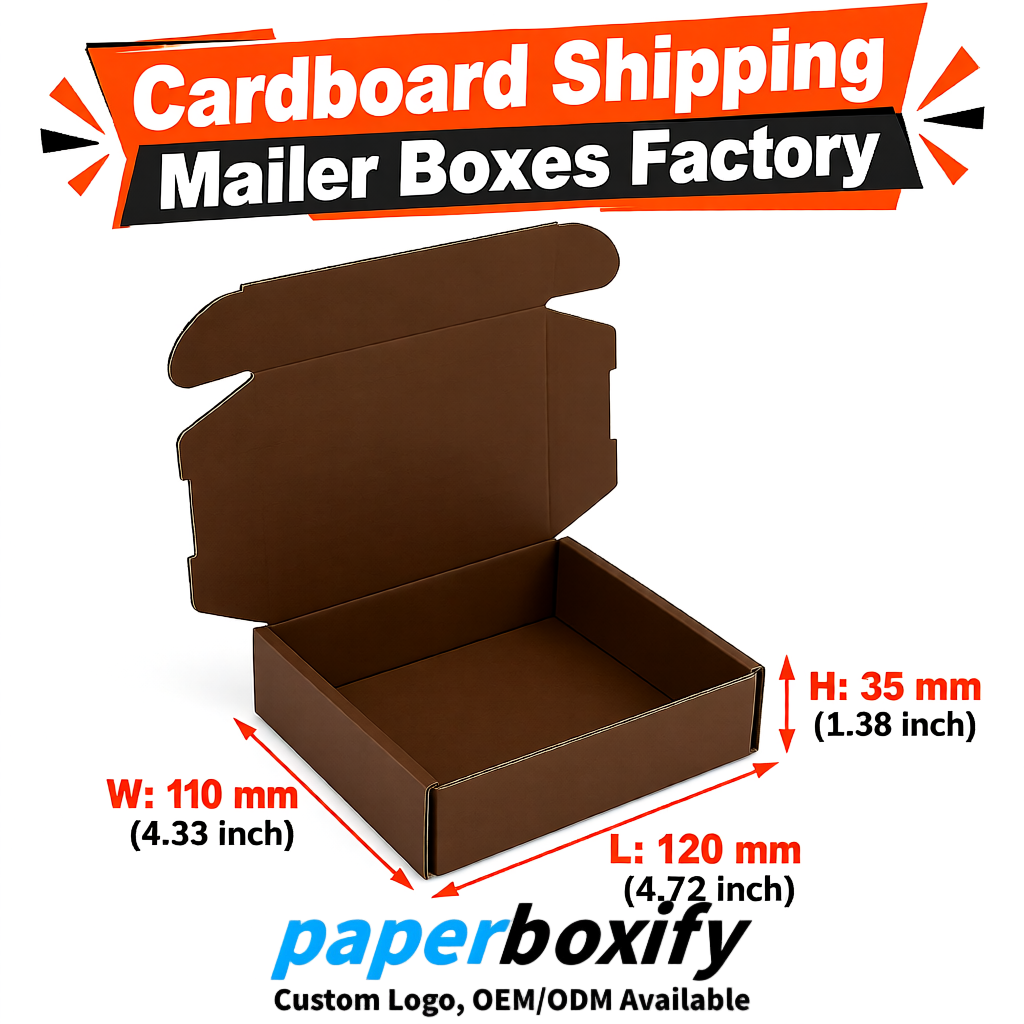 Umber Self-Locking Cardboard Mailer Boxes 120x110x35, 120x120x40, 130x120x50, 130x80x25, 130x80x40mm
