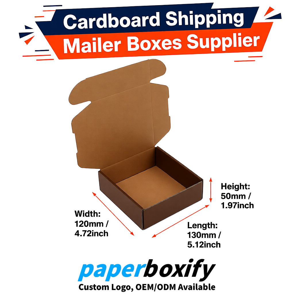 Umber Self-Locking Cardboard Mailer Boxes 120x110x35, 120x120x40, 130x120x50, 130x80x25, 130x80x40mm