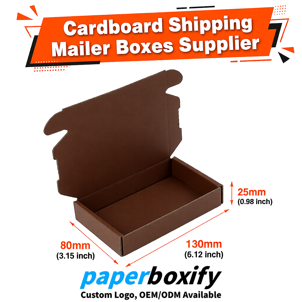 Umber Self-Locking Cardboard Mailer Boxes 120x110x35, 120x120x40, 130x120x50, 130x80x25, 130x80x40mm