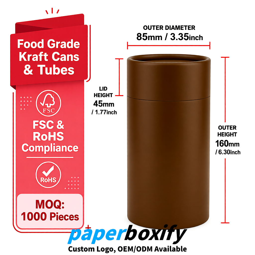Umber Paper Tubes 85x85x160/260, 100x100x90/190/300mm FSC/RoHS Certified Manufacturer