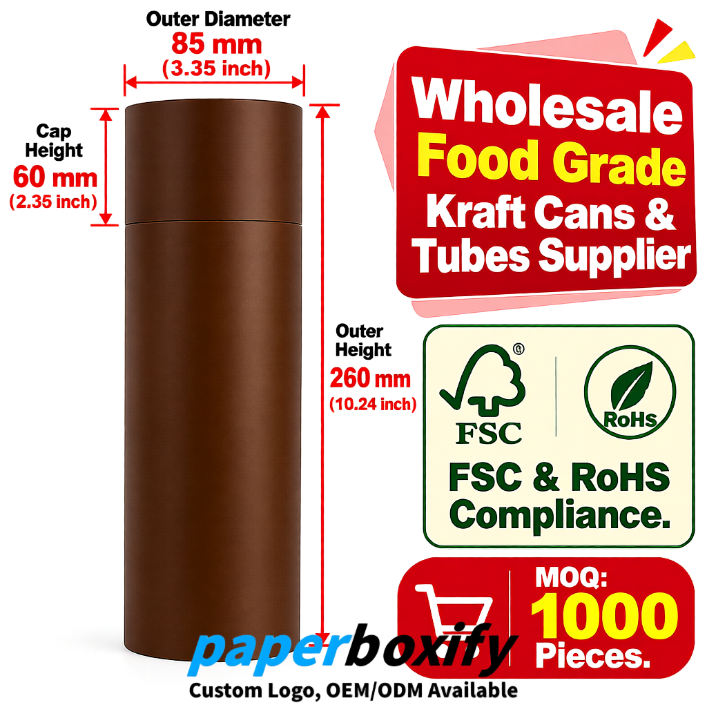 Umber Paper Tubes 85x85x160/260, 100x100x90/190/300mm FSC/RoHS Certified Manufacturer
