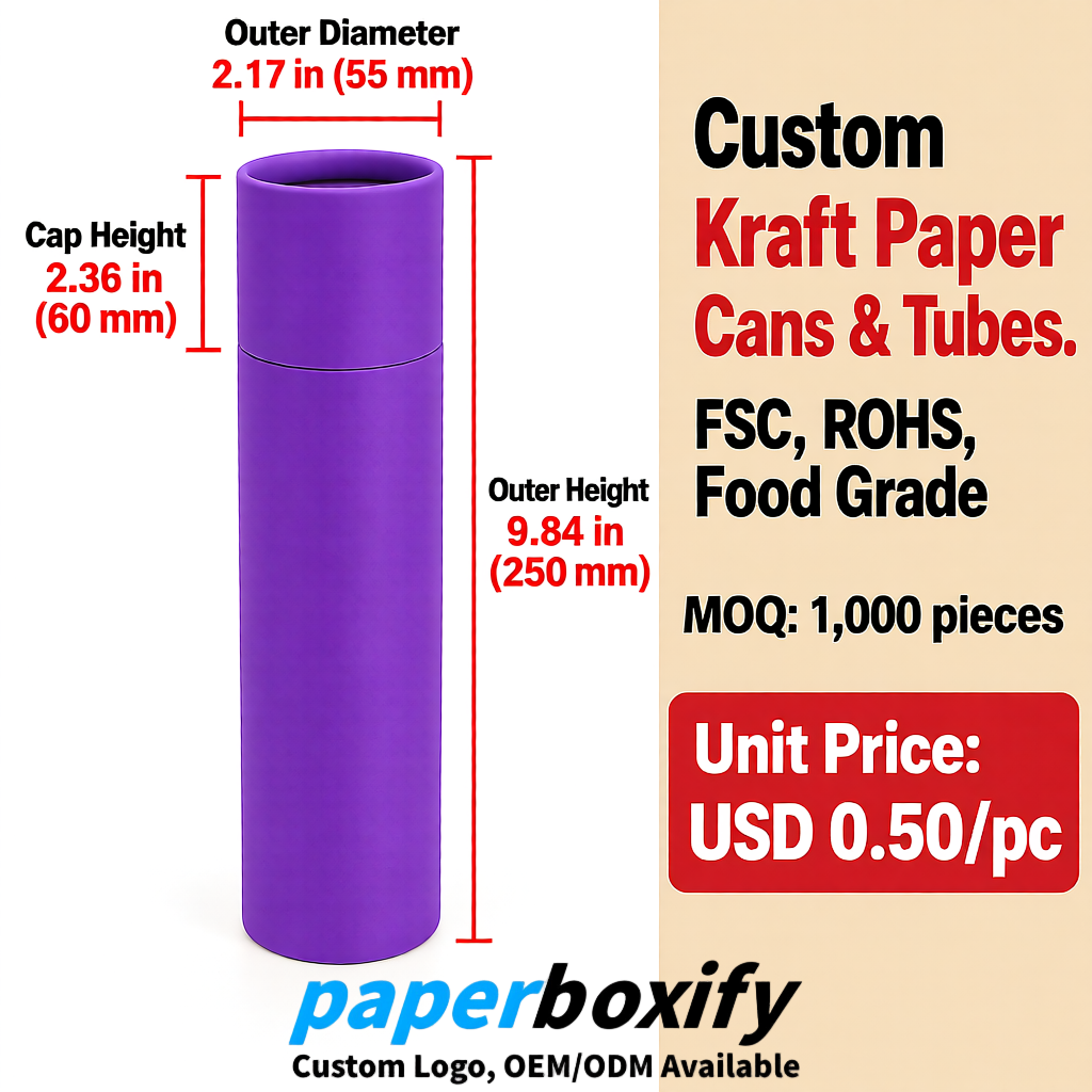 Violet Food Grade Kraft Paper Cans & Tubes | FSC, ROHS Certified OEM Factory