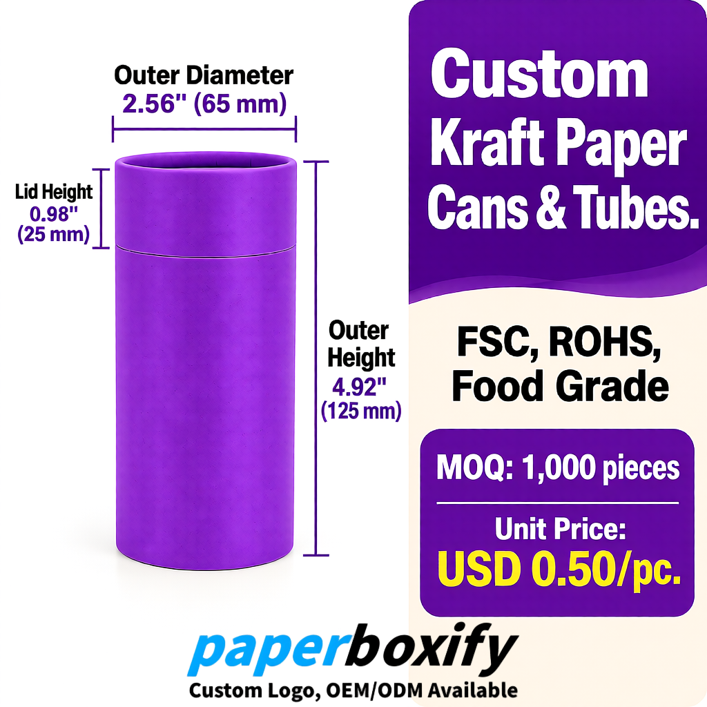 Violet Food Grade Kraft Paper Cans & Tubes | FSC, ROHS Certified OEM Factory
