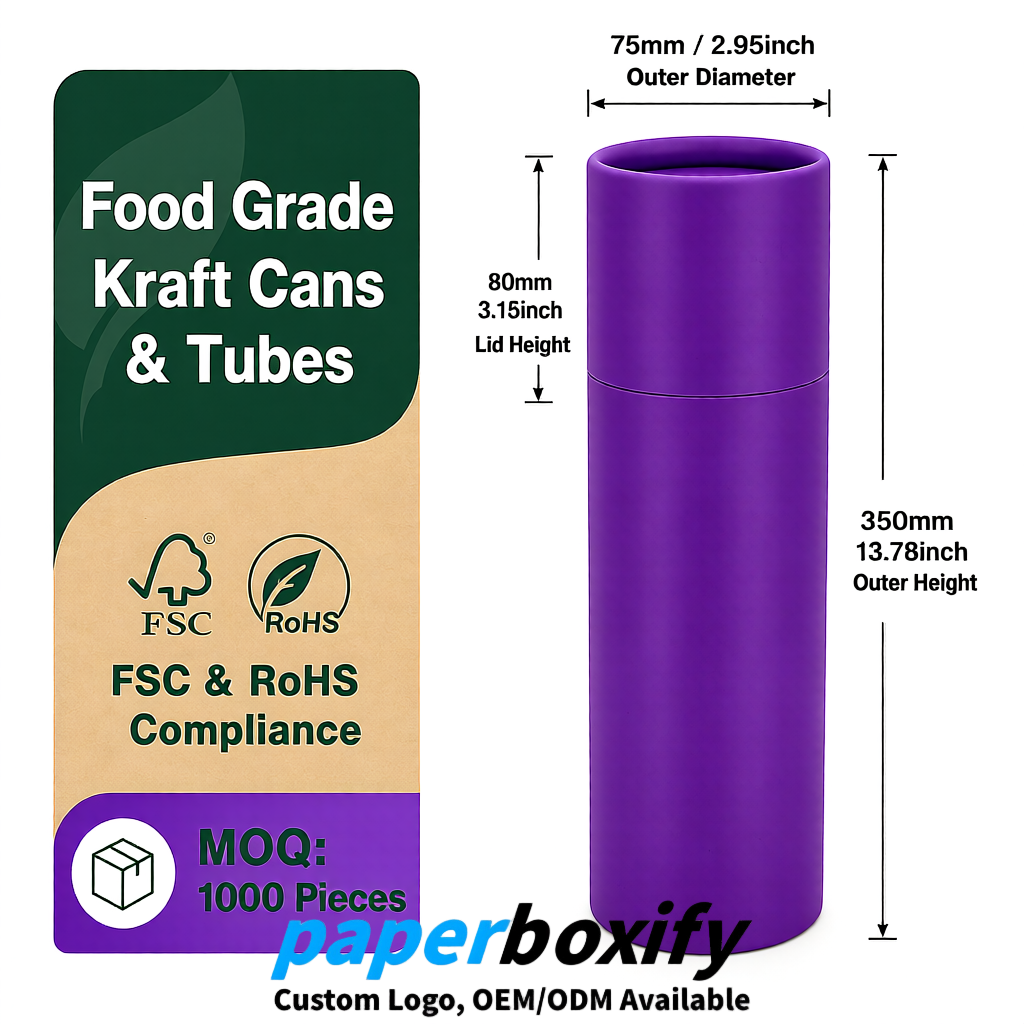 Violet 75x75x130/250/350/450mm Kraft Paper Cans & Tubes | FSC, ROHS Supplier