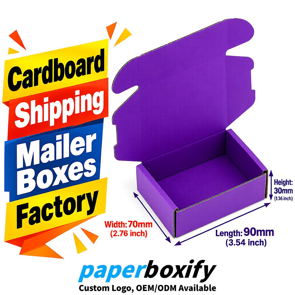 Violet Cardboard Shipping Mailer Boxes 75x75x30, 100x100x40, 110x100x60, 100x60x40, 90x70x30mm