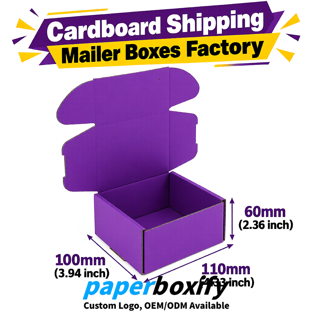 Violet Cardboard Shipping Mailer Boxes 75x75x30, 100x100x40, 110x100x60, 100x60x40, 90x70x30mm