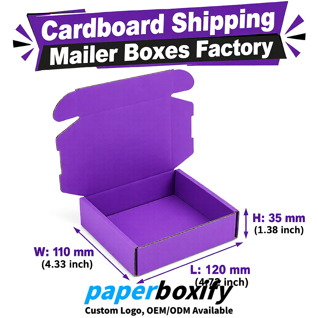 Violet Self-Locking Cardboard Mailer Boxes 120x110x35, 120x120x40, 130x120x50, 130x80x25, 130x80x40mm