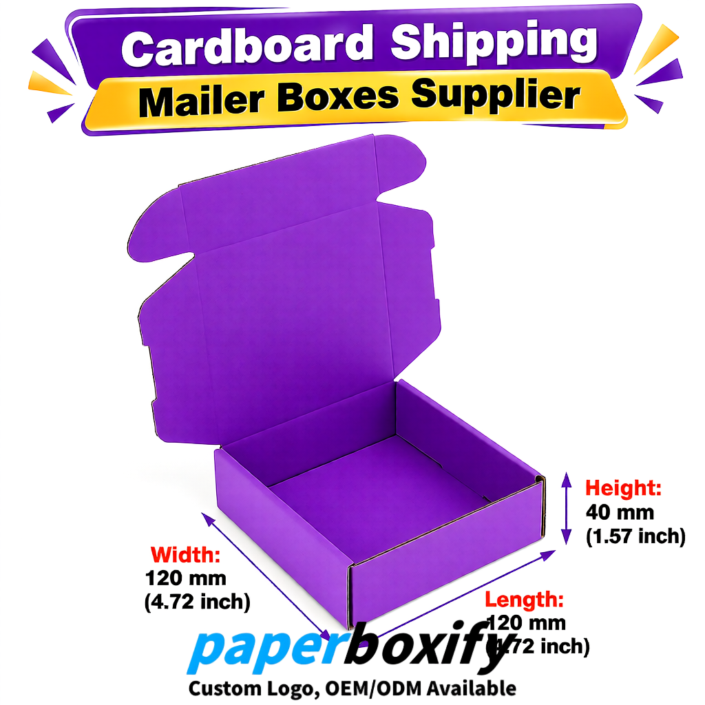 Violet Self-Locking Cardboard Mailer Boxes 120x110x35, 120x120x40, 130x120x50, 130x80x25, 130x80x40mm